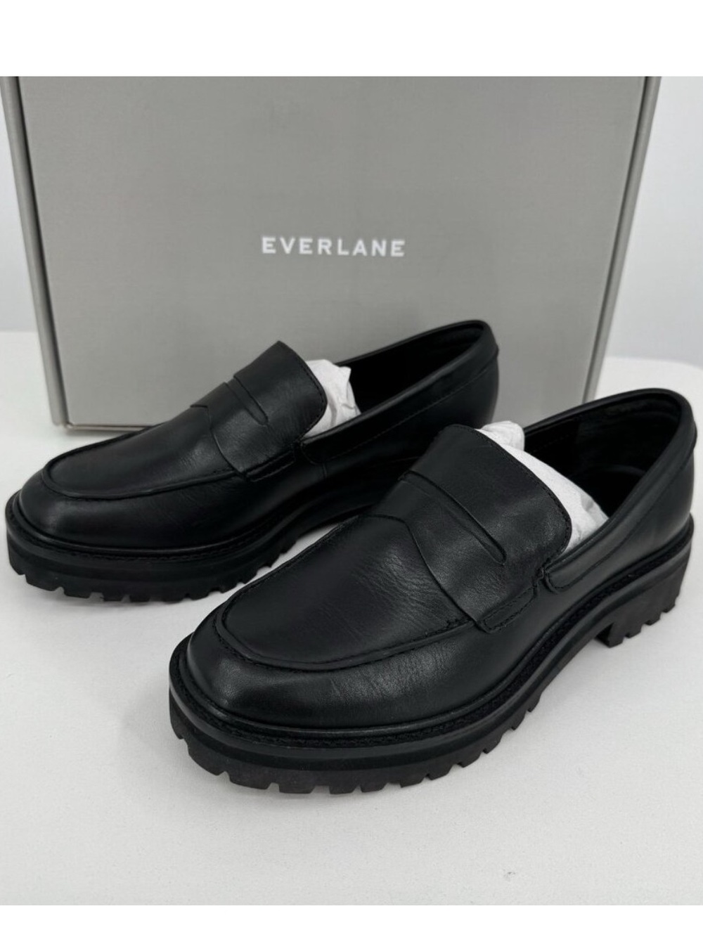 Everlane The Lug Loafer Black Leather Chunky Lug Sole Loafers Size 6